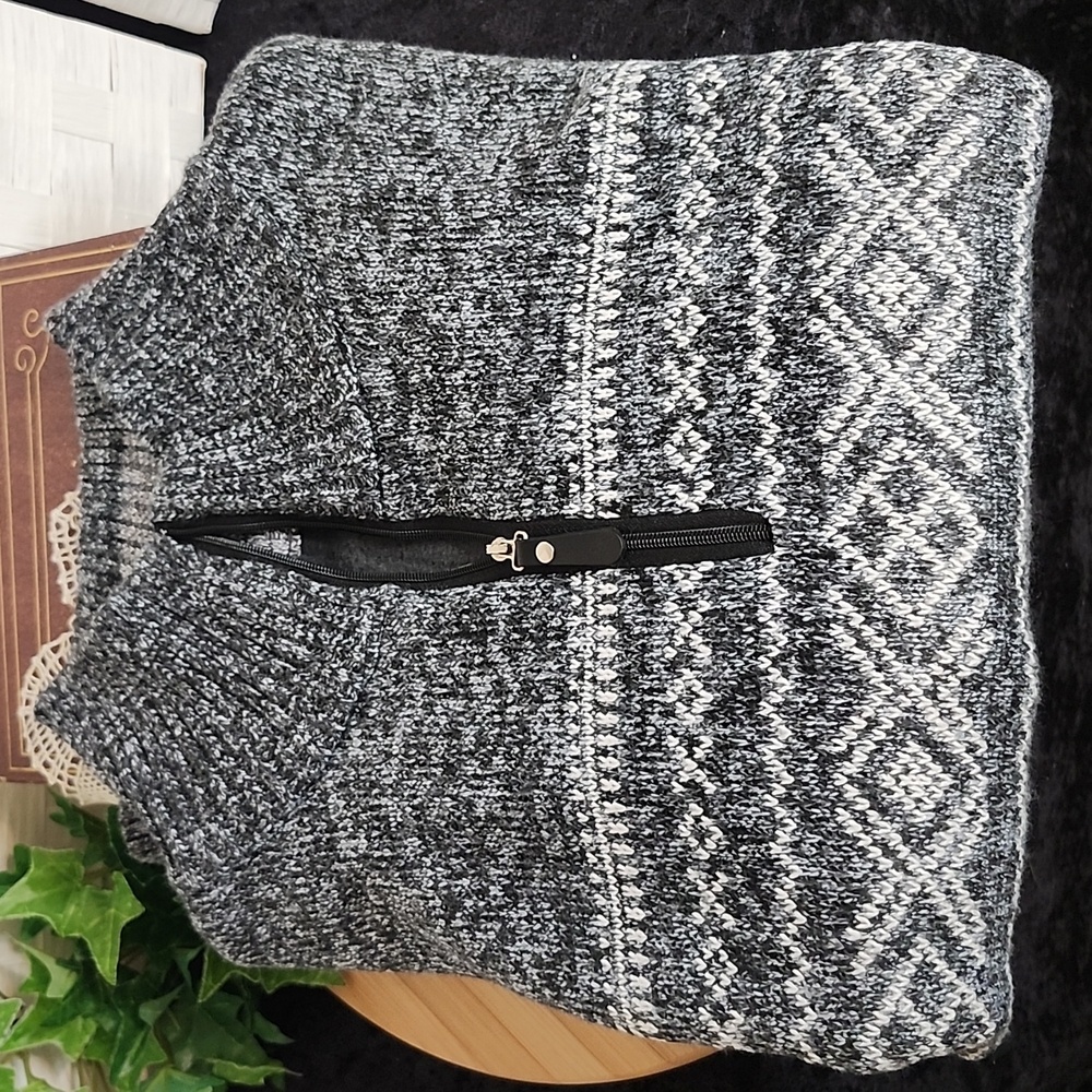 👉*NWT* CHARCOAL GREY & WHITE *FLEECE LINED* PATTERNED QUARTER-ZIP SWEATER ~XXL - Picture 14 of 15